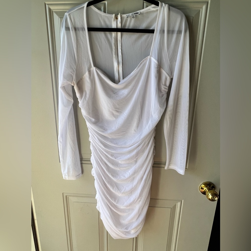 Fashion Nova White Long Sleeve Mesh Dress Size 2X